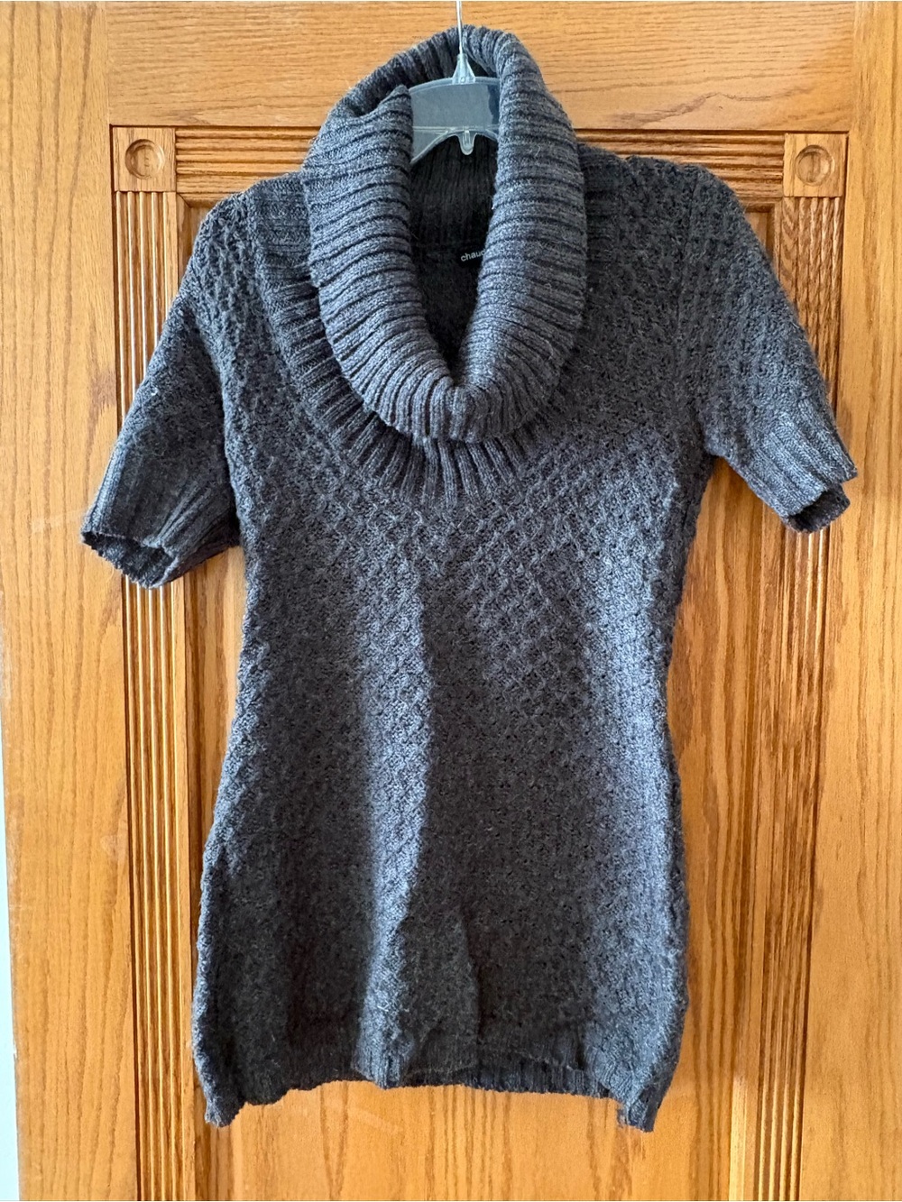 Cozy Charcoal Gray Cowl Neck Short-Sleeve Sweater